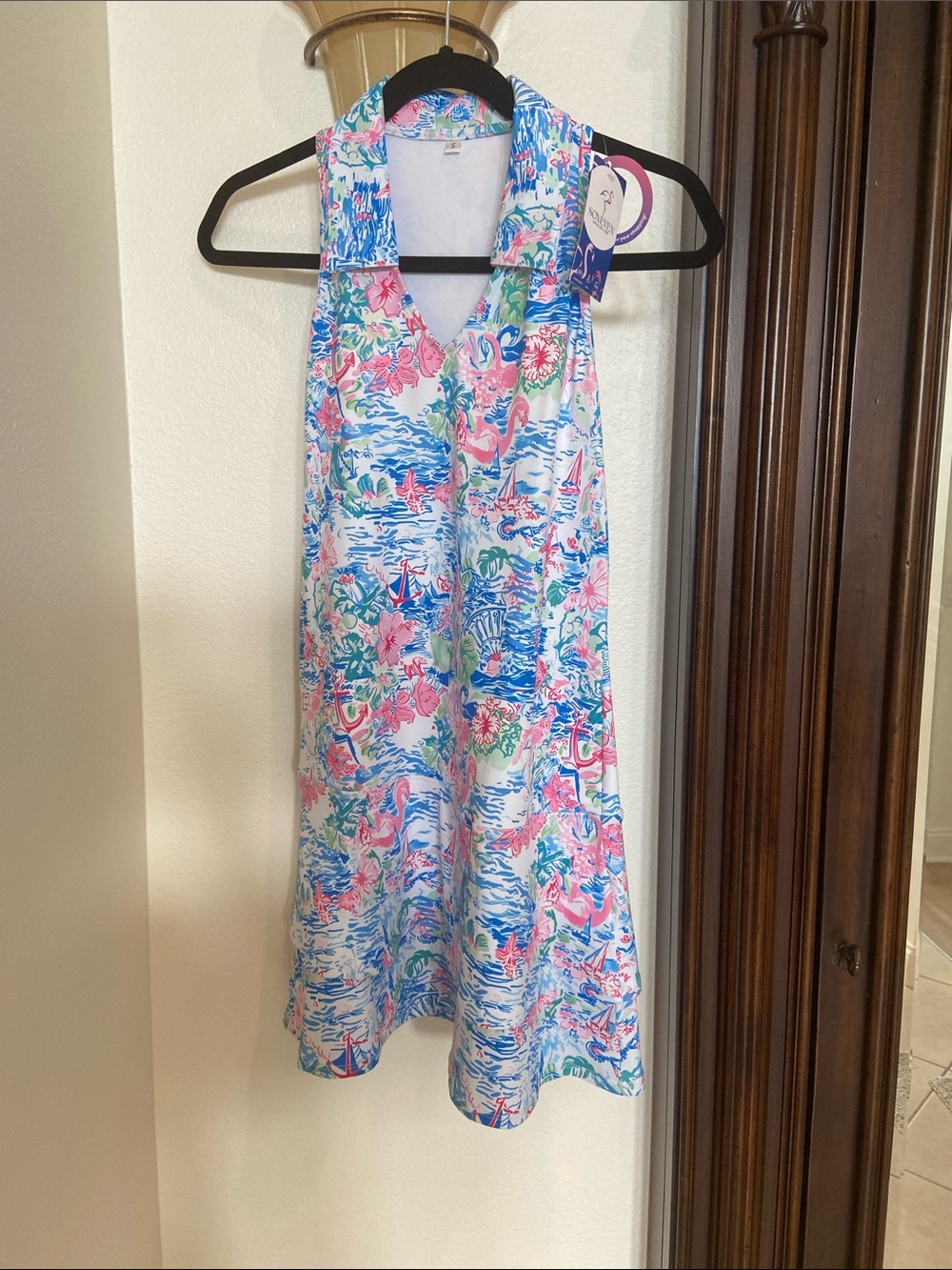 Soneven Sleeveless Tropical Print Athletic Dress in Pink & Blue NWT